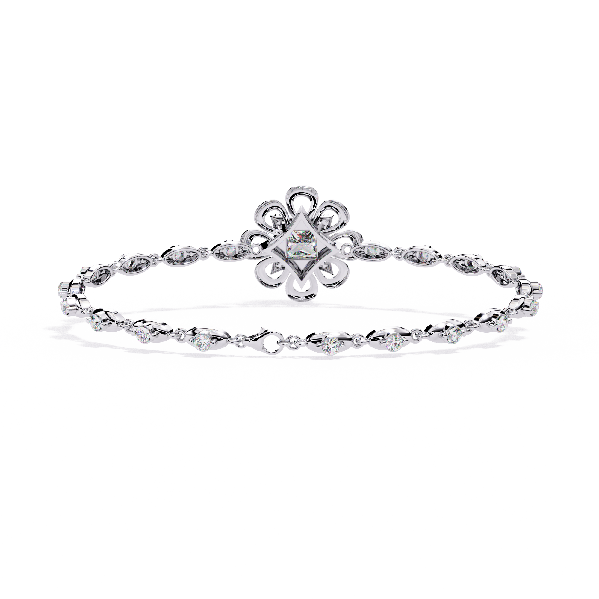 Solitairekart 2.11ct Floral Halo Princess Cut Natural Diamond Bracelet-H Color, VS1 Clarity
